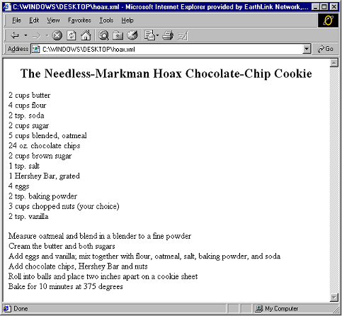 Screenshot of Internet Explorer with example recipe